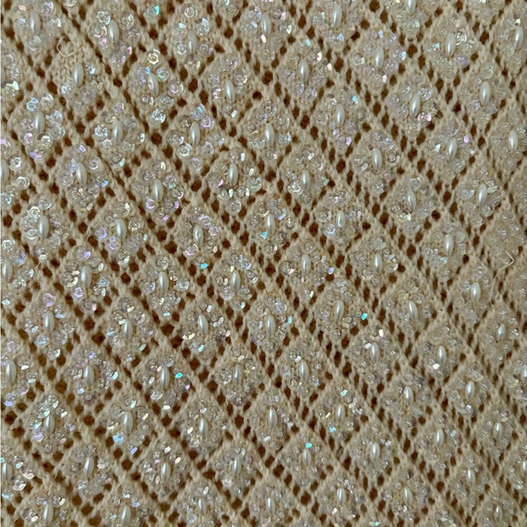 Vintage 60s Sequins Top Beige Lambswool Beaded Fringe Size M - Picture 3 of 5